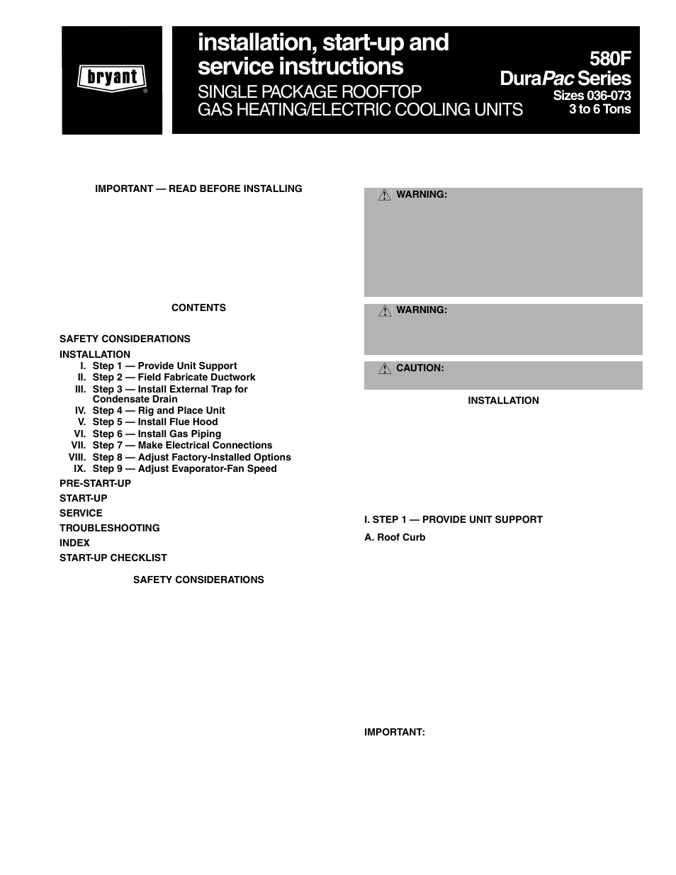 Bryant DURAPAC 580F User Manual | 52 pages