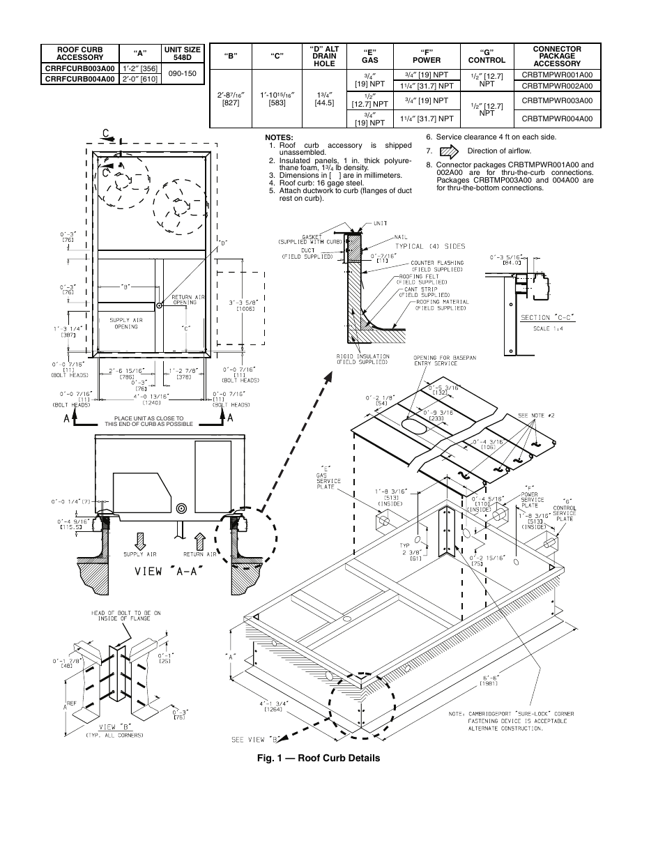 Fig. 1 — roof curb details | Bryant 548D User Manual | Page 2 / 40