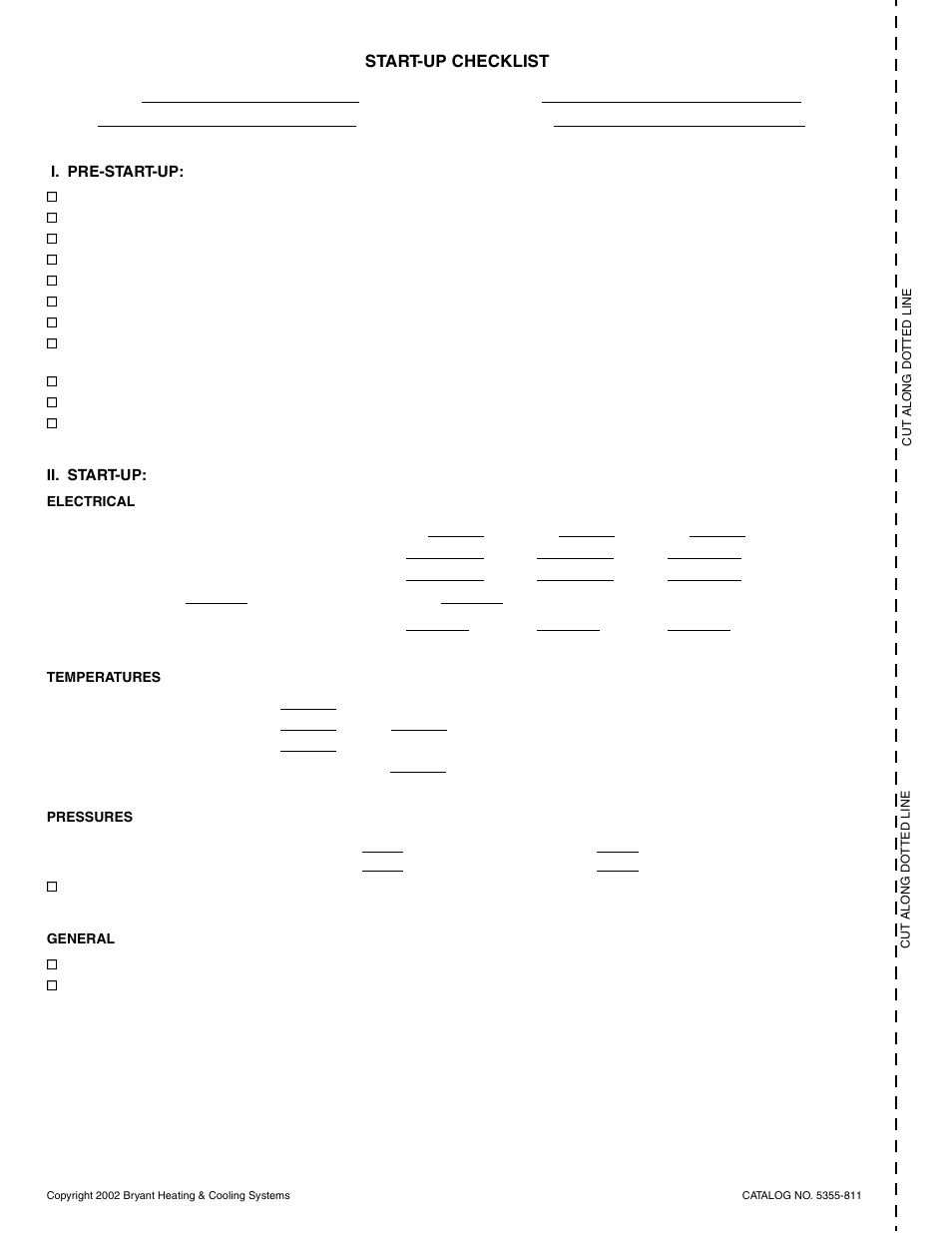 Start-up checklist | Bryant 558F User Manual | Page 40 / 40