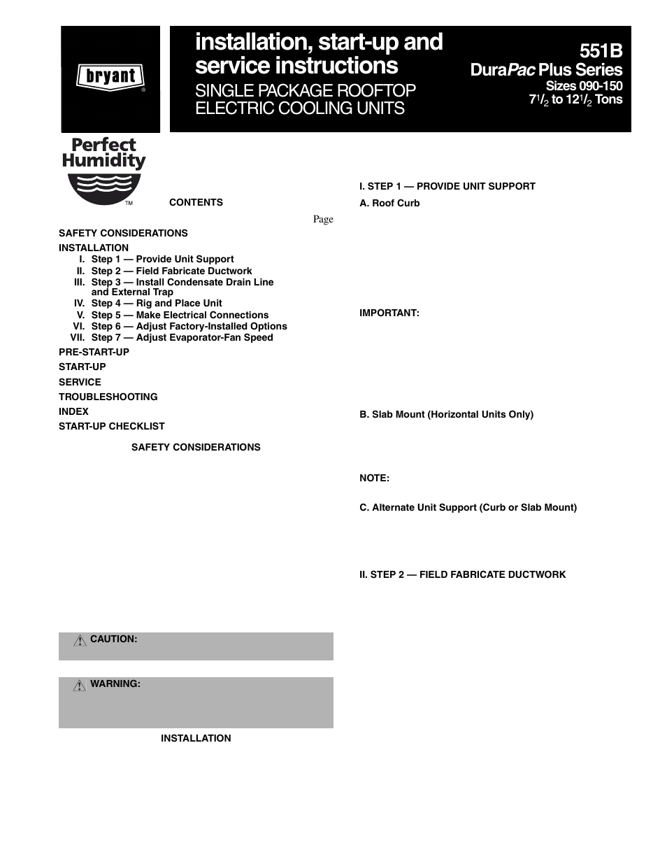 Bryant DURAPAC PLUS 551B User Manual | 52 pages