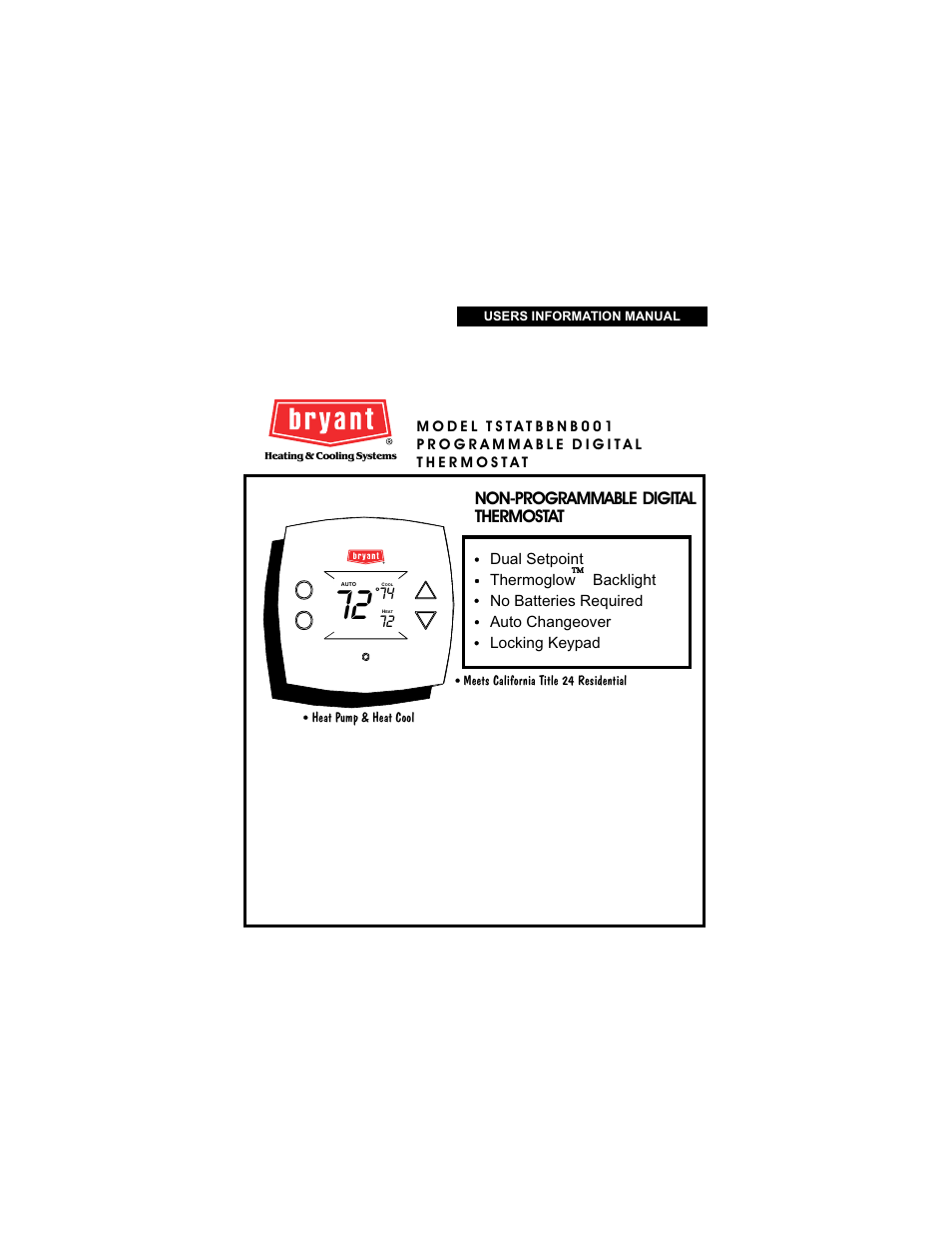 Bryant TSTATBBNB001 User Manual | 14 pages