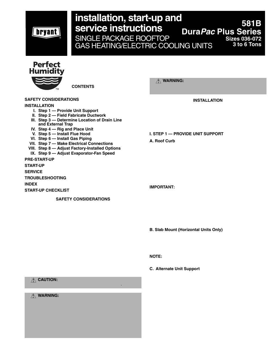 Bryant DURAPAC PLUS 581B User Manual | 52 pages