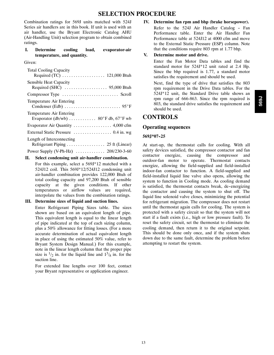Selection procedure, Controls | Bryant LEGACY 569J User Manual | Page 13 / 52