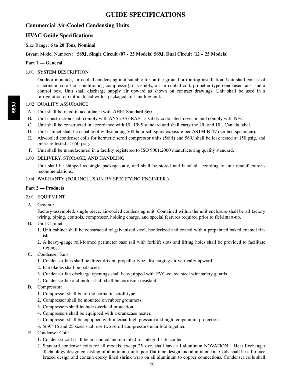 Guide specifications | Bryant LEGACY 569J User Manual | Page 50 / 52