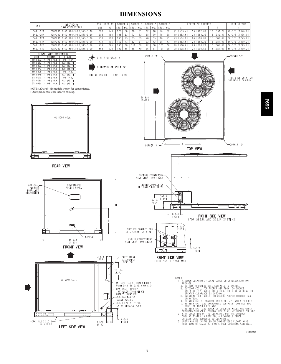 Dimensions | Bryant LEGACY 569J User Manual | Page 7 / 52