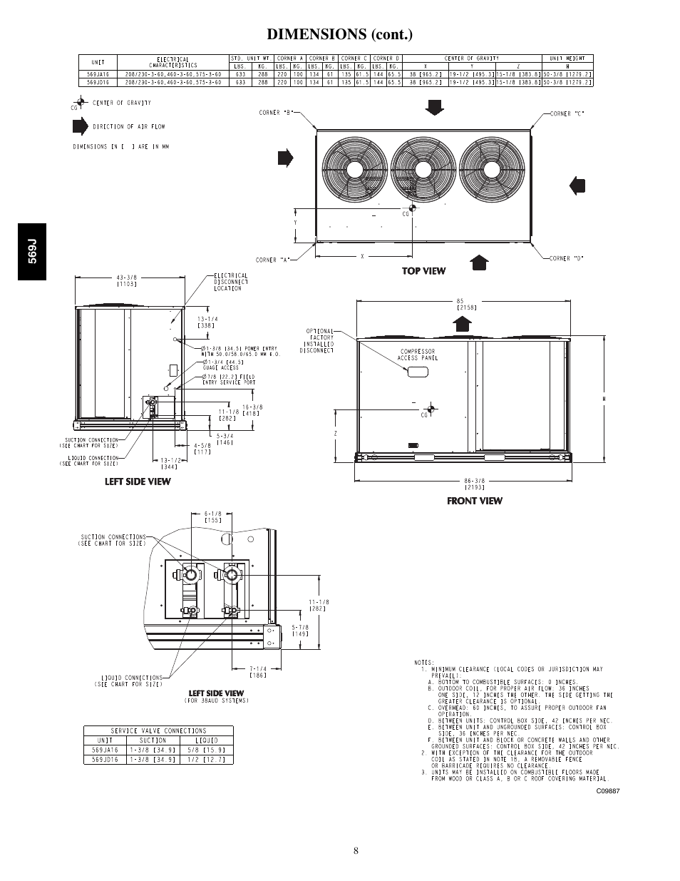 Dimensions (cont.) | Bryant LEGACY 569J User Manual | Page 8 / 52