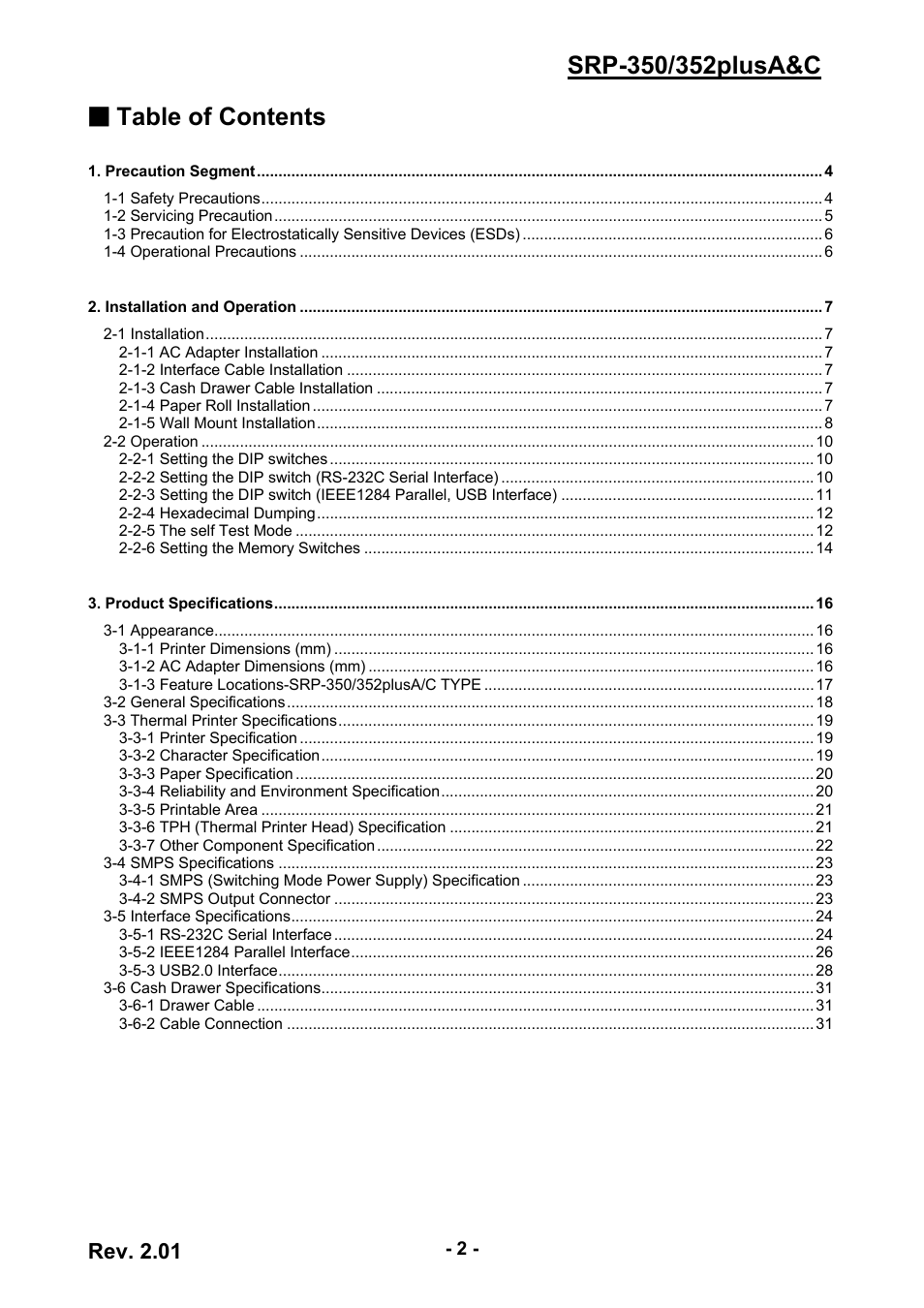 Rev. 2.01 | BIXOLON 352plusA User Manual | Page 2 / 59