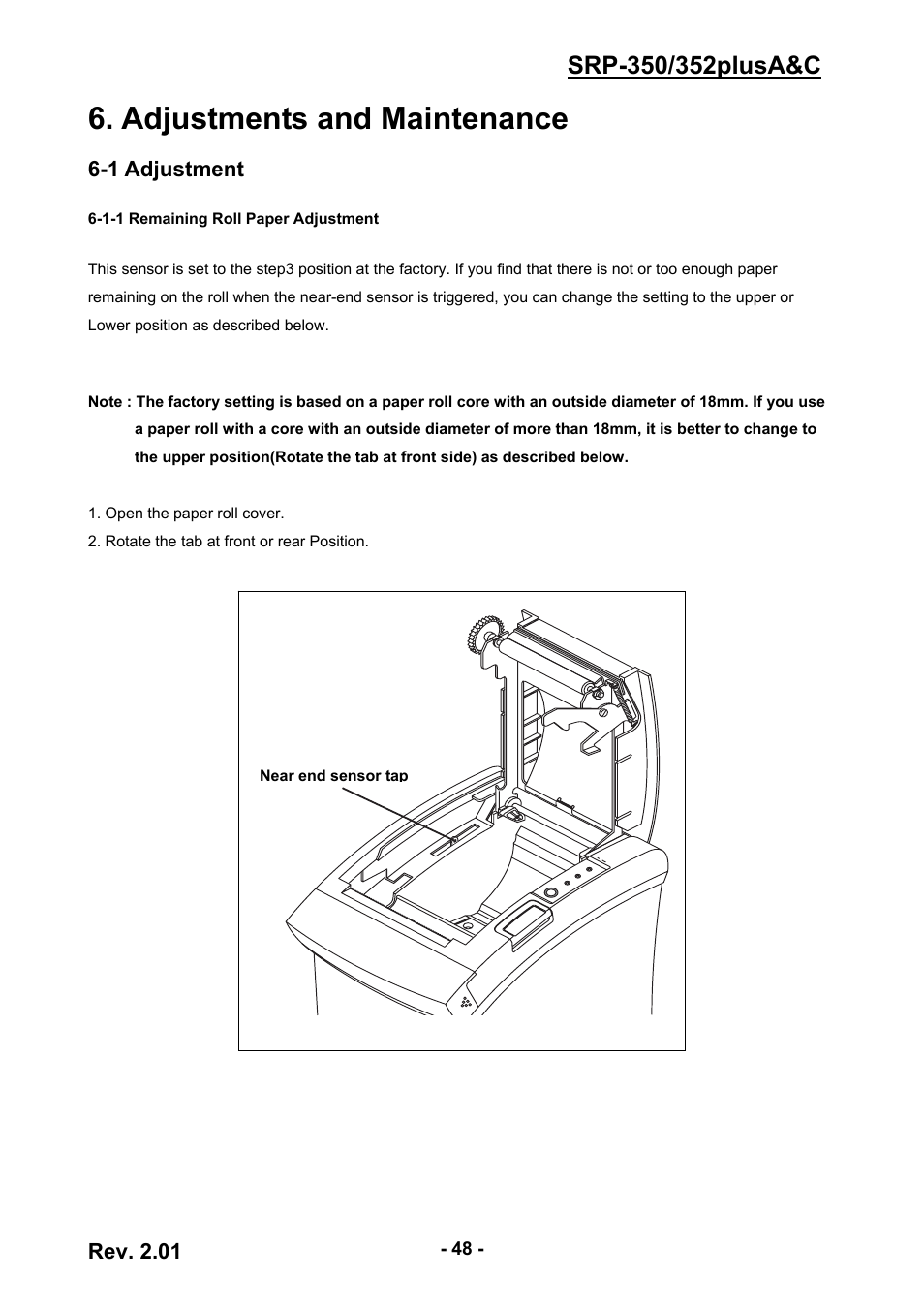 Adjustments and maintenance, 1 adjustment, 1-1 remaining roll paper adjustment | BIXOLON 352plusA User Manual | Page 48 / 59