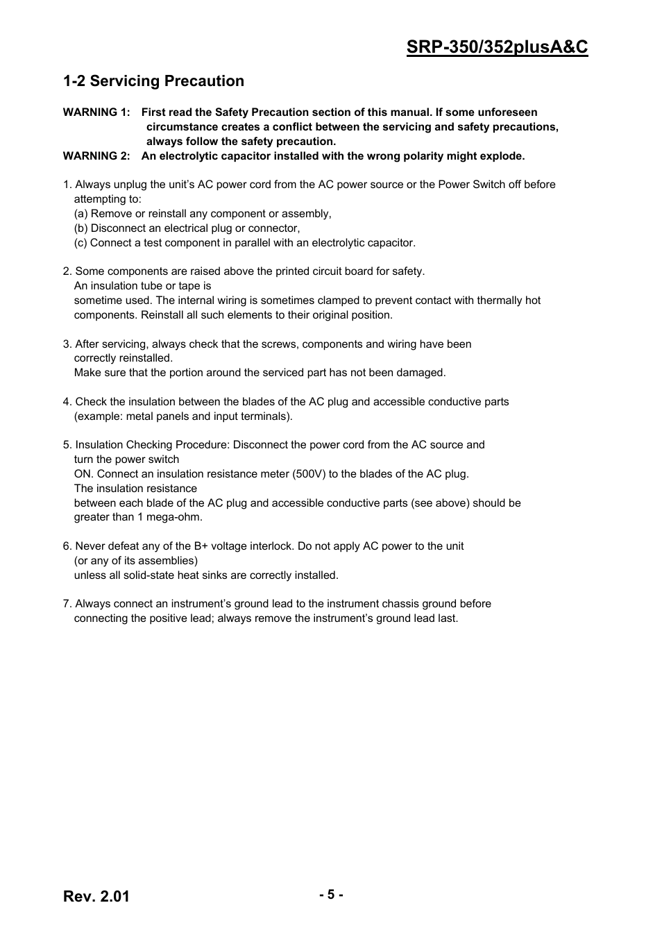 2 servicing precaution, Rev. 2.01 | BIXOLON 352plusA User Manual | Page 5 / 59