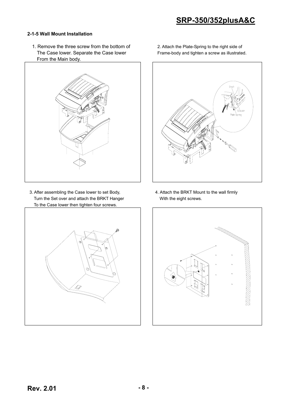 1-5 wall mount installation, Rev. 2.01 | BIXOLON 352plusA User Manual | Page 8 / 59