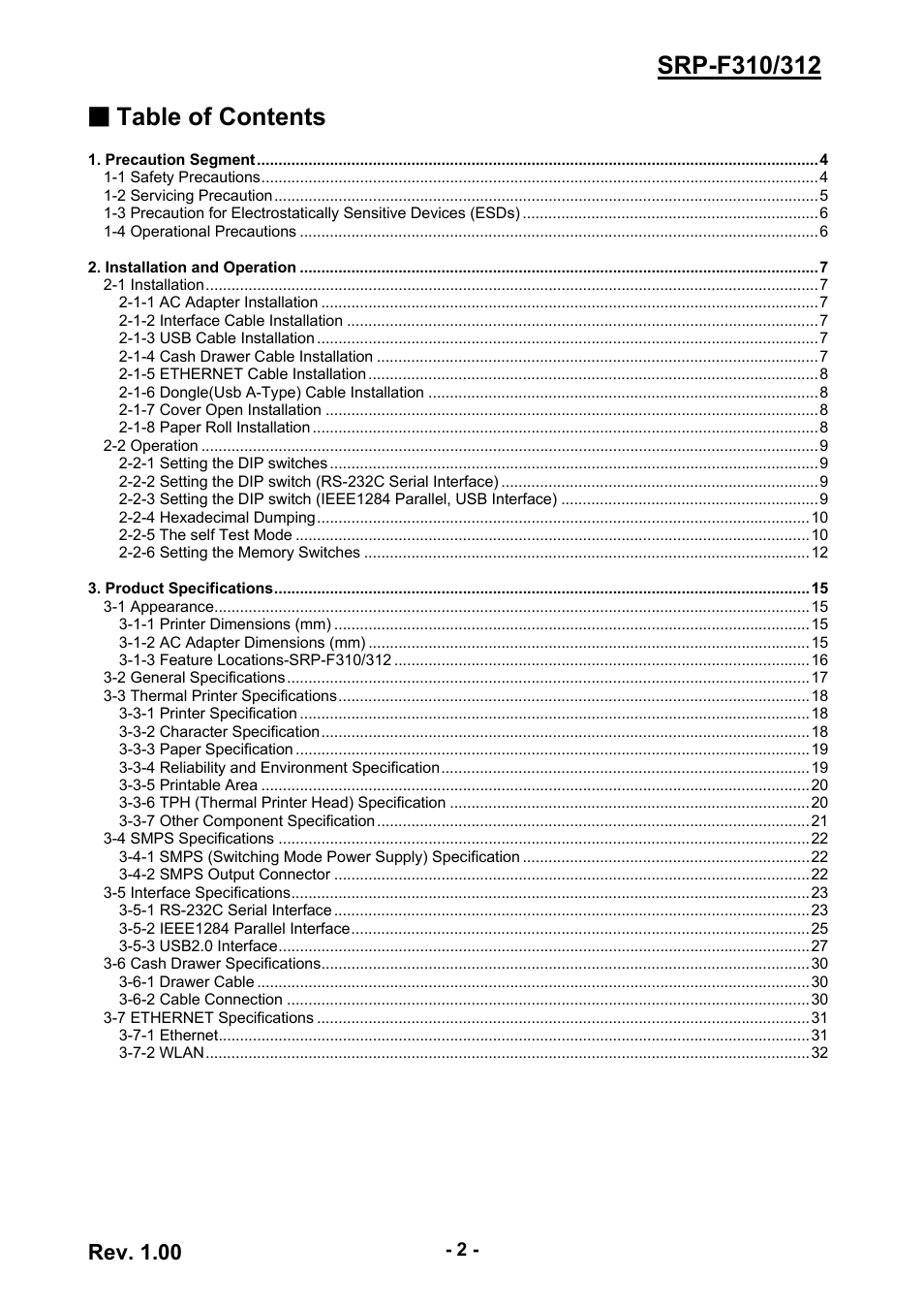 Rev. 1.00 | BIXOLON SRP-F310/312 User Manual | Page 2 / 66