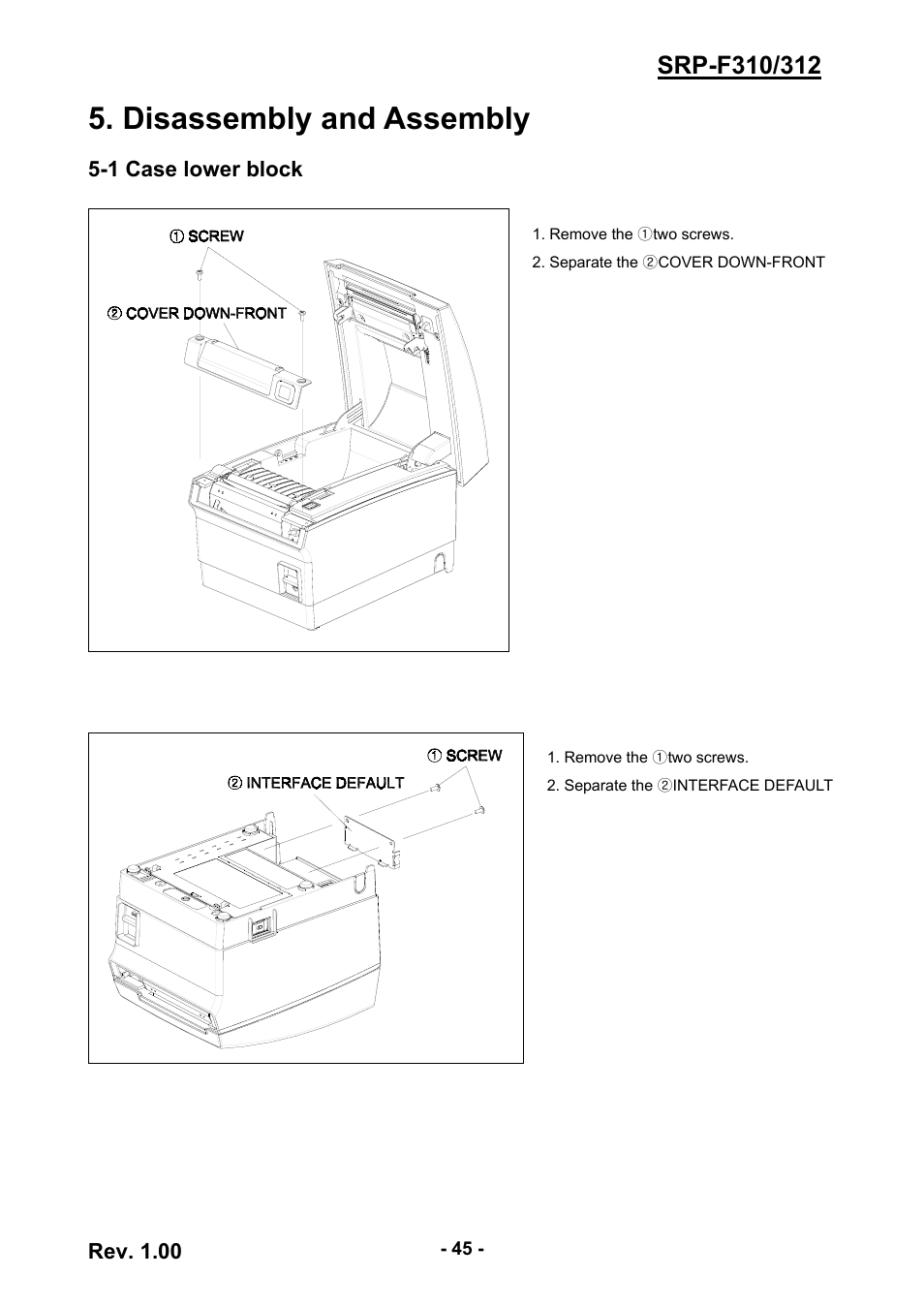 Disassembly and assembly, 1 case lower block | BIXOLON SRP-F310/312 User Manual | Page 45 / 66