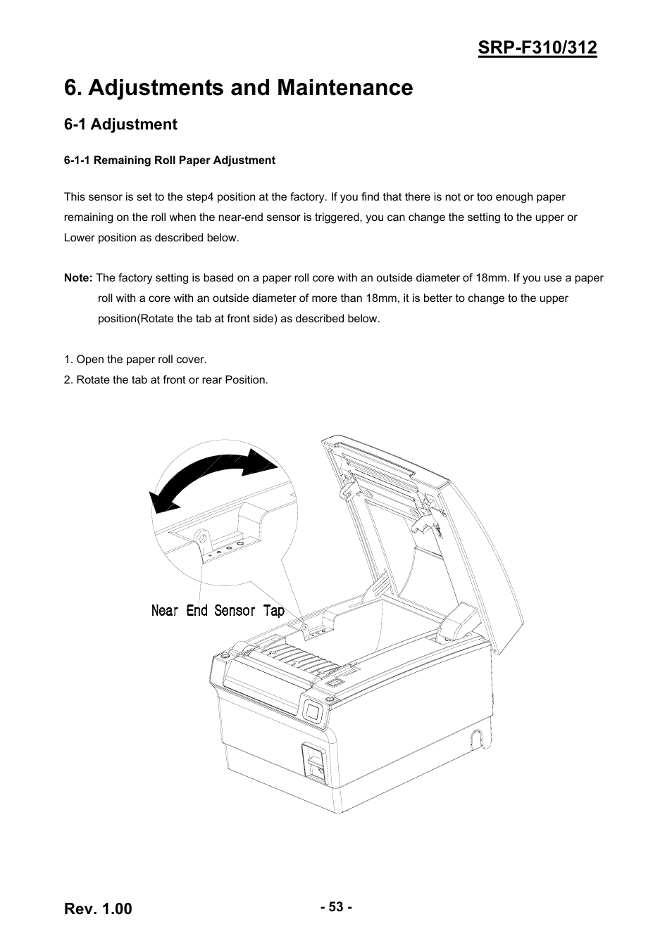 Adjustments and maintenance, 1 adjustment, 1-1 remaining roll paper adjustment | BIXOLON SRP-F310/312 User Manual | Page 53 / 66