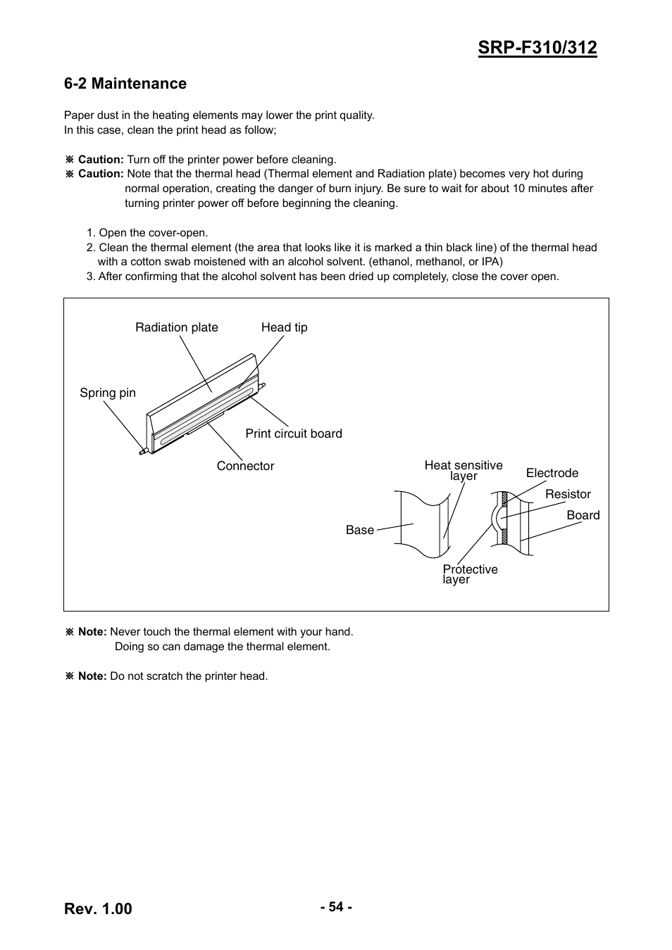 2 maintenance, Rev. 1.00 | BIXOLON SRP-F310/312 User Manual | Page 54 / 66