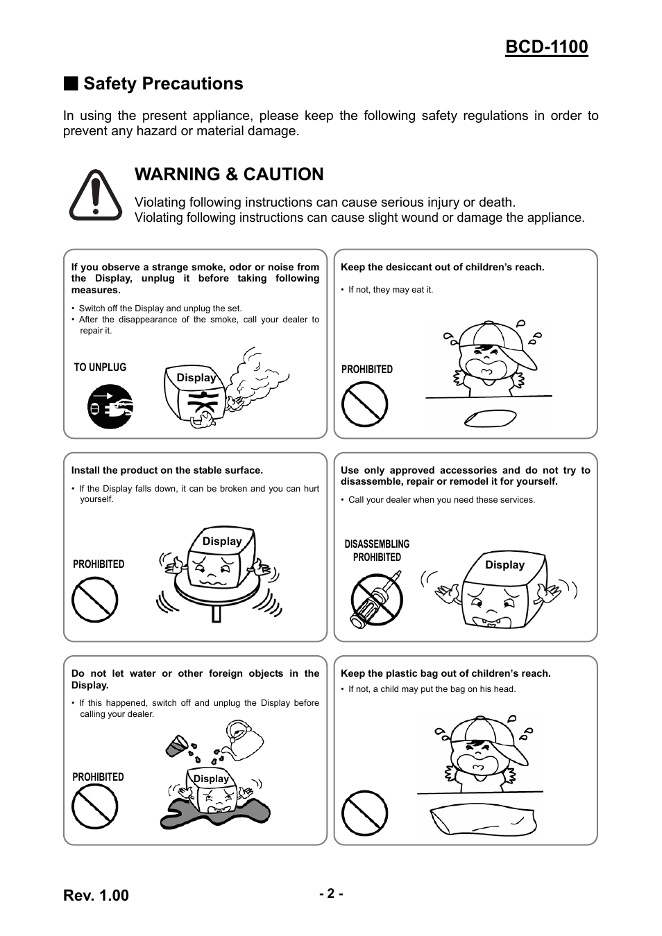 Bcd-1100 ■ safety precautions, Warning & caution, Rev. 1.00 | BIXOLON BCD-1100 User Manual | Page 2 / 18