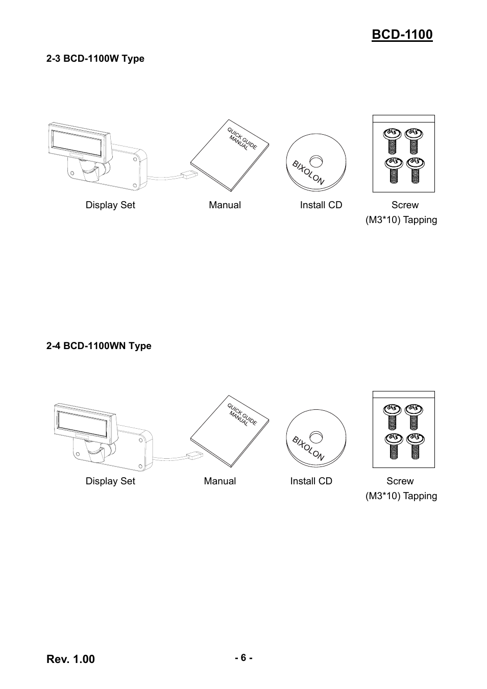 3 bcd-1100w type, 4 bcd-1100wn type, 3 bcd-1100w type 2-4 bcd-1100wn type | Bcd-1100 | BIXOLON BCD-1100 User Manual | Page 6 / 18