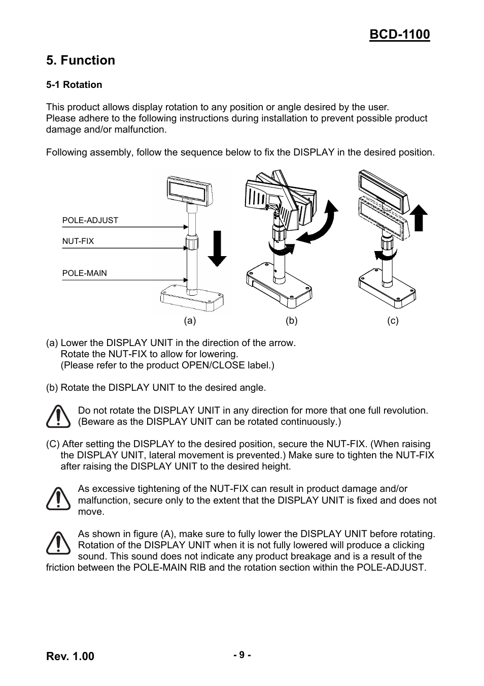 Function, 1 rotation | BIXOLON BCD-1100 User Manual | Page 9 / 18