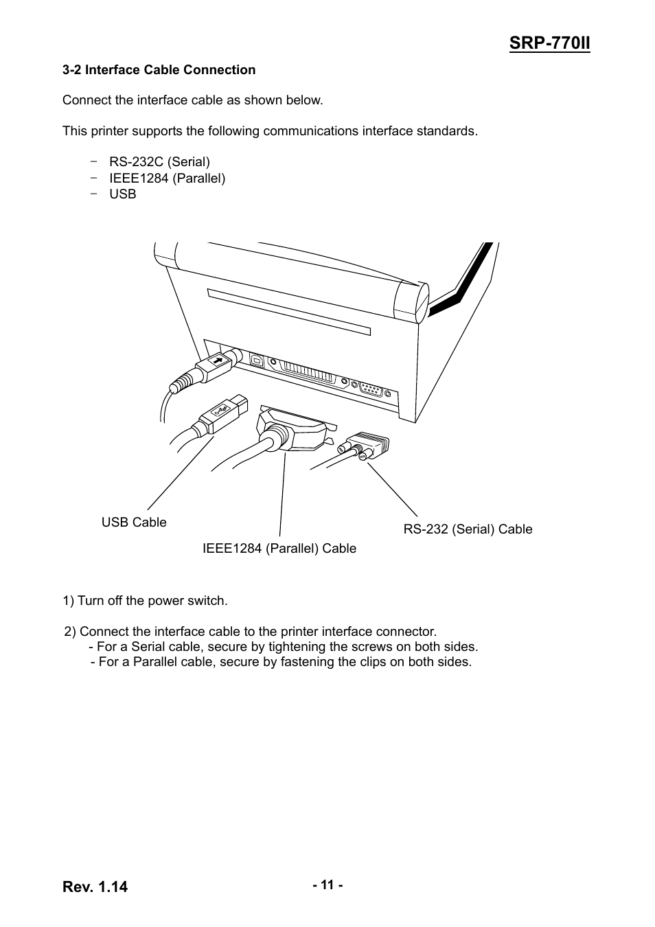 2 interface cable connection, Srp-770ii | BIXOLON label printer SRP-770II User Manual | Page 11 / 25