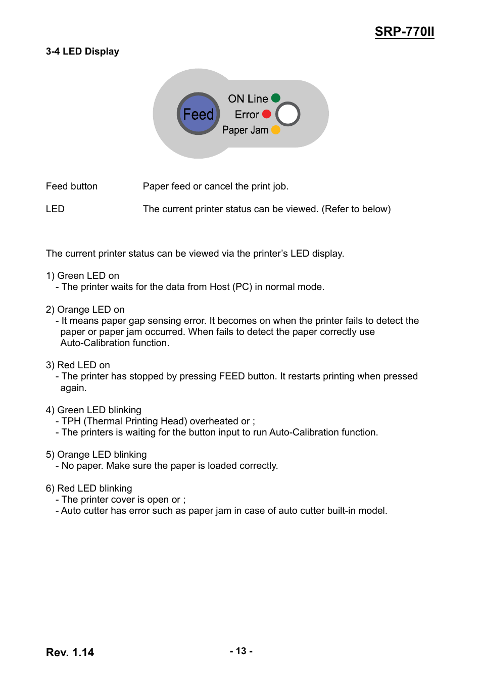 4 led display, Srp-770ii | BIXOLON label printer SRP-770II User Manual | Page 13 / 25