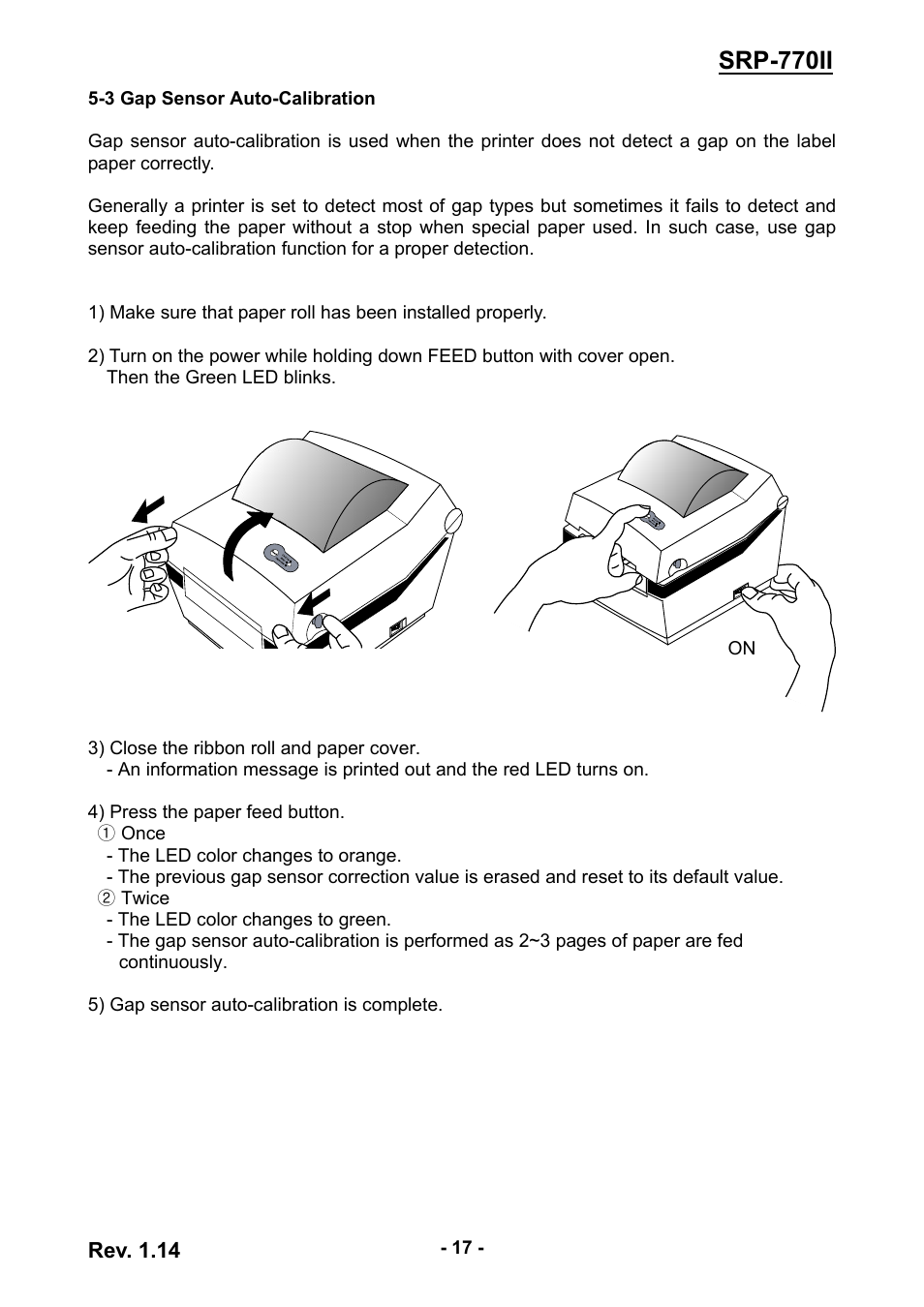 3 gap sensor auto-calibration, Srp-770ii | BIXOLON label printer SRP-770II User Manual | Page 17 / 25