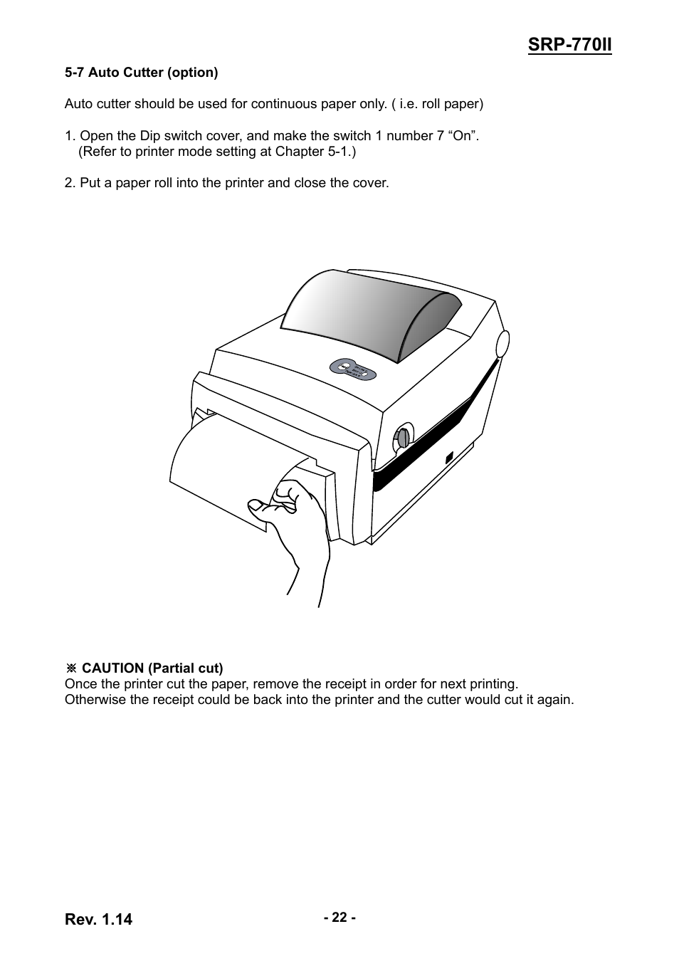 7 auto cutter (option), Srp-770ii, Rev. 1.14 | BIXOLON label printer SRP-770II User Manual | Page 22 / 25