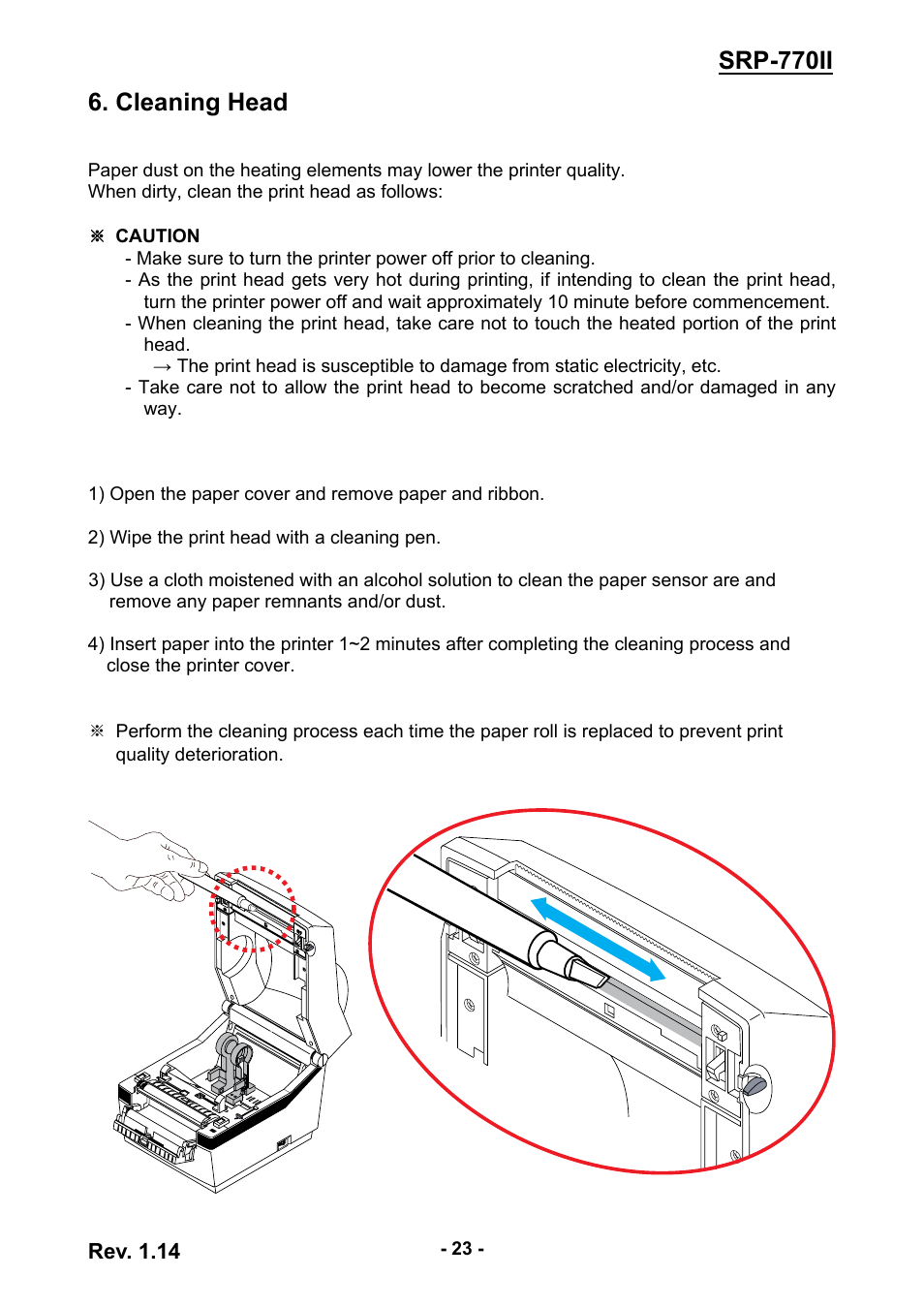 Cleaning head, Srp-770ii 6. cleaning head | BIXOLON label printer SRP-770II User Manual | Page 23 / 25