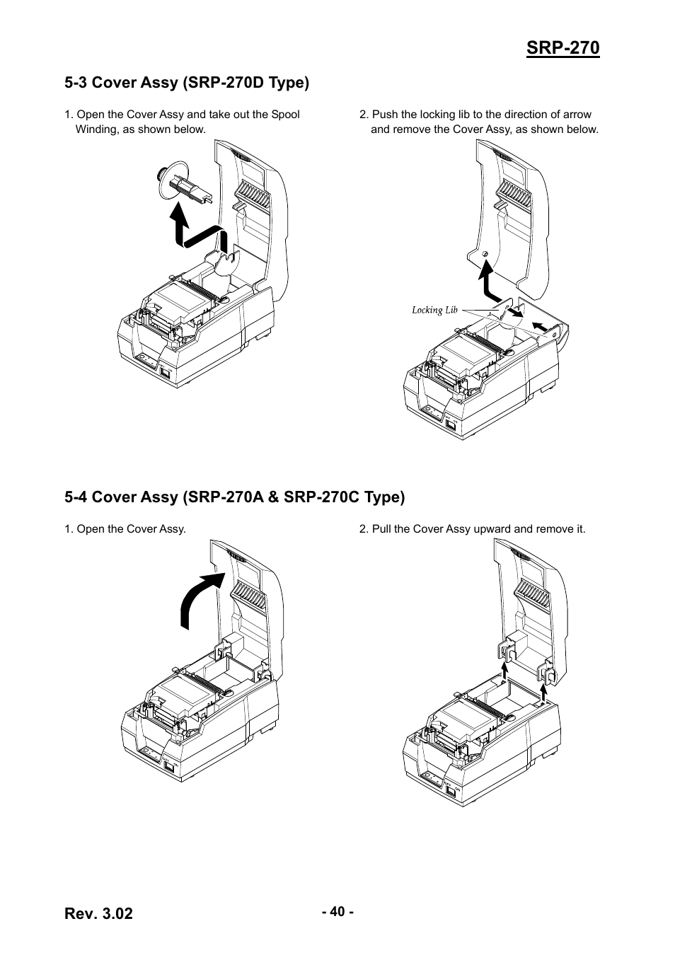 3 cover assy (srp-270d type), 4 cover assy (srp-270a & srp-270c type), 40 5-4 cover assy (srp-270a & srp-270c type) | Srp-270, Rev. 3.02 | BIXOLON IMPACT PRINTER SRP-270 User Manual | Page 40 / 85