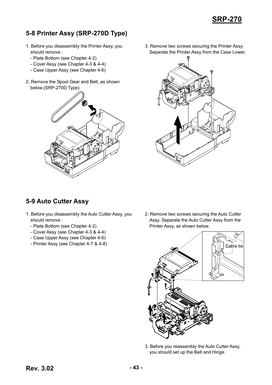 8 printer assy (srp-270d type), 9 auto cutter assy, 43 5-9 auto cutter assy | Srp-270, Rev. 3.02 | BIXOLON IMPACT PRINTER SRP-270 User Manual | Page 43 / 85