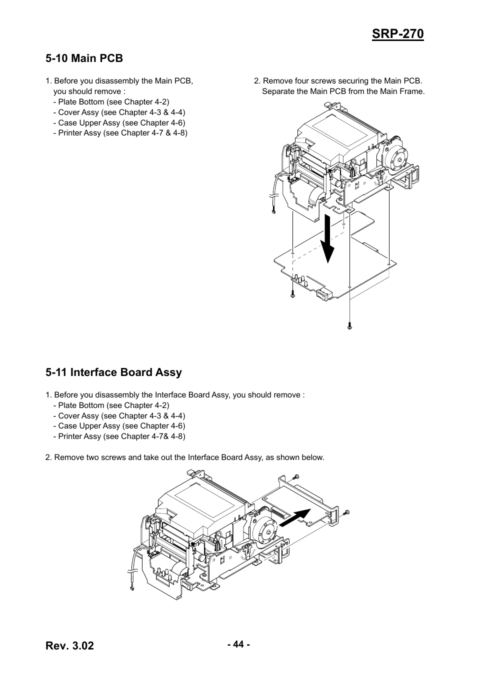 10 main pcb, 11 interface board assy, 44 5-11 interface board assy | Srp-270, Rev. 3.02 | BIXOLON IMPACT PRINTER SRP-270 User Manual | Page 44 / 85