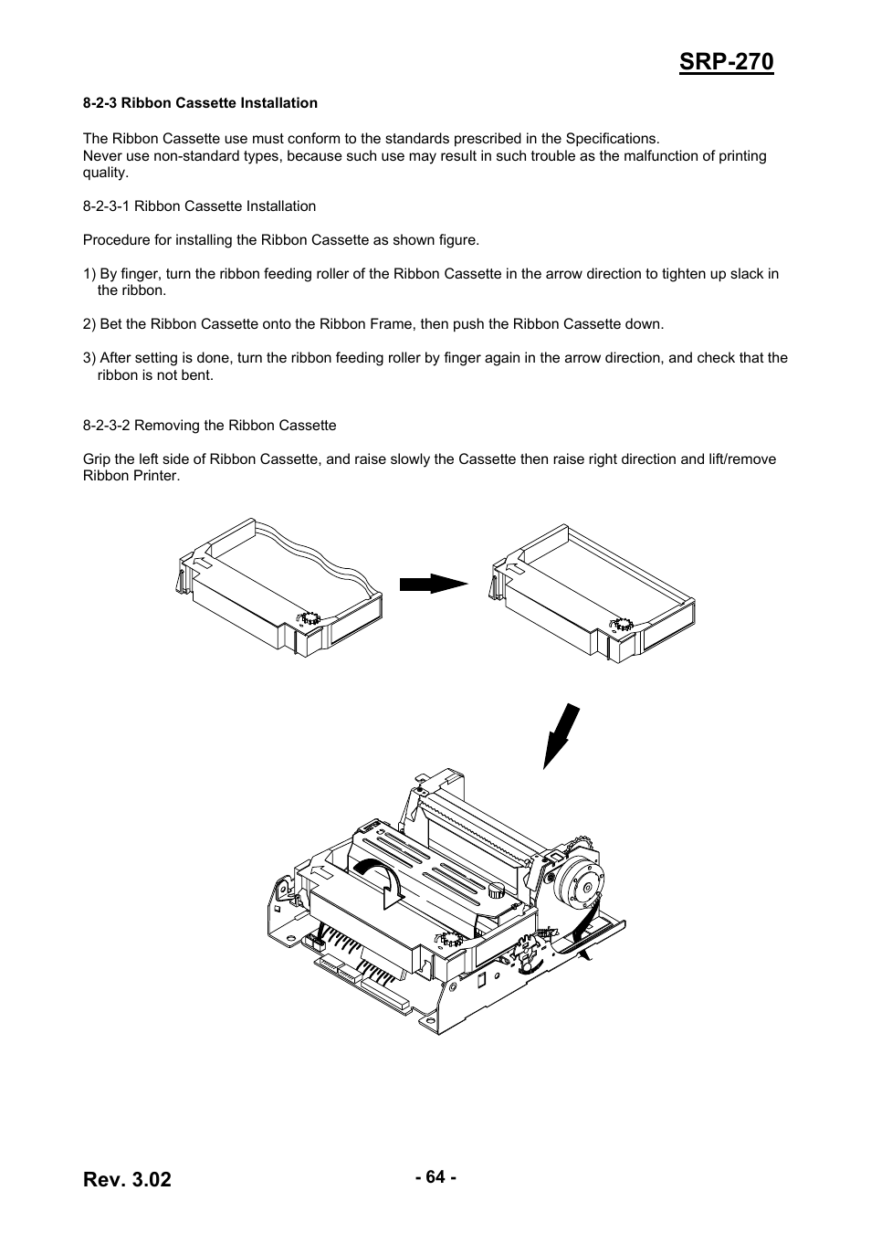 2-3 ribbon cassette installation, Srp-270, Rev. 3.02 | BIXOLON IMPACT PRINTER SRP-270 User Manual | Page 64 / 85