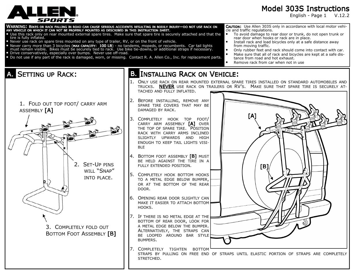 Allen Sports 303S User Manual | 2 pages