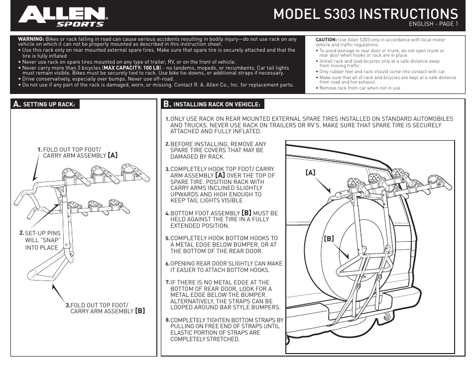 Allen Sports S303 User Manual | 2 pages