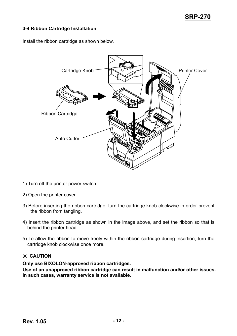 4 ribbon cartridge installation, Srp-270 | BIXOLON SRP-270 User Manual | Page 12 / 31