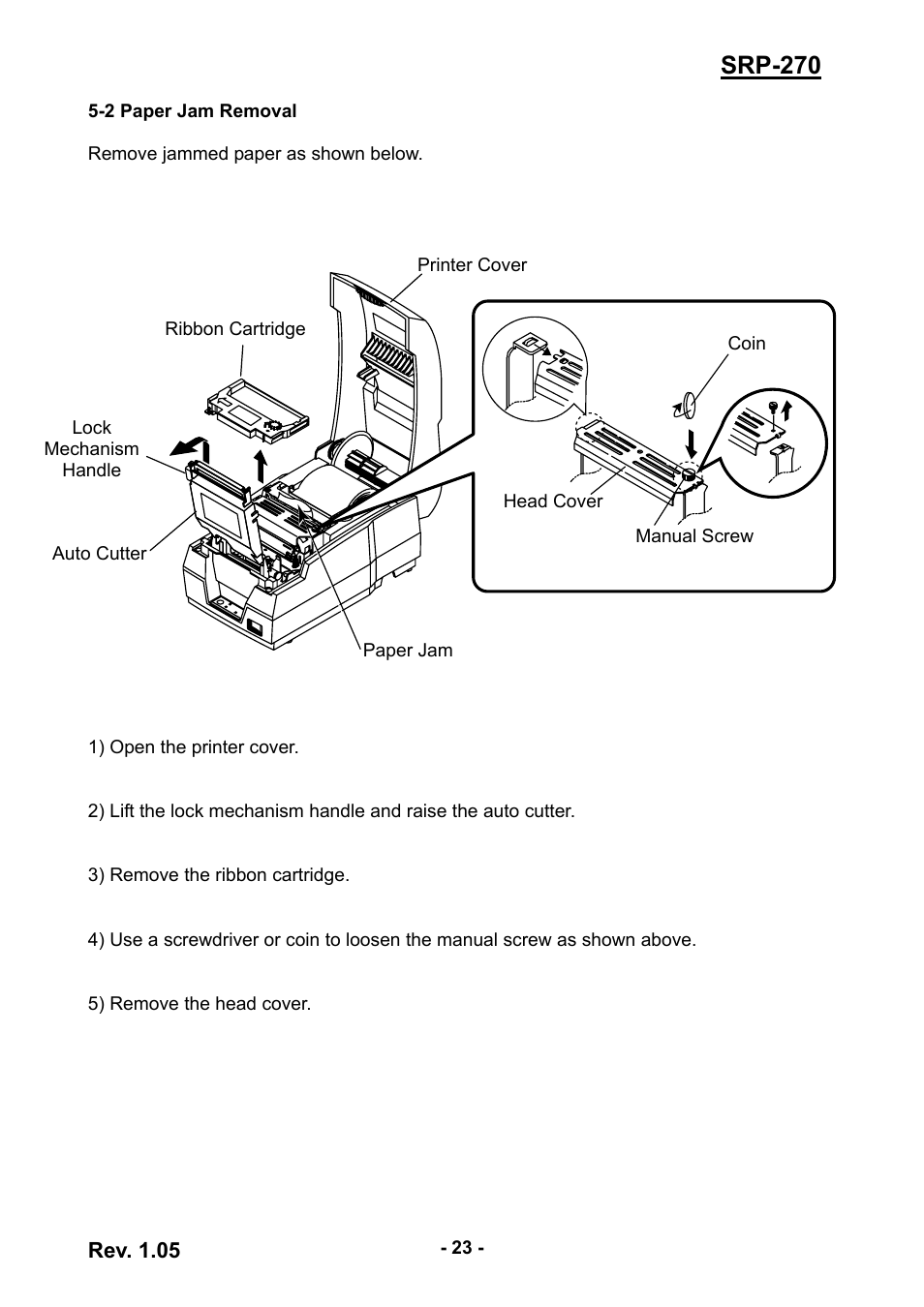 2 paper jam removal, Srp-270 | BIXOLON SRP-270 User Manual | Page 23 / 31