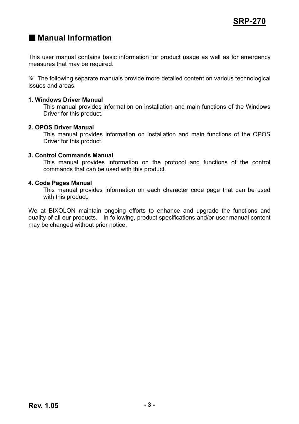 Manual information & usage precautions | BIXOLON SRP-270 User Manual | Page 3 / 31