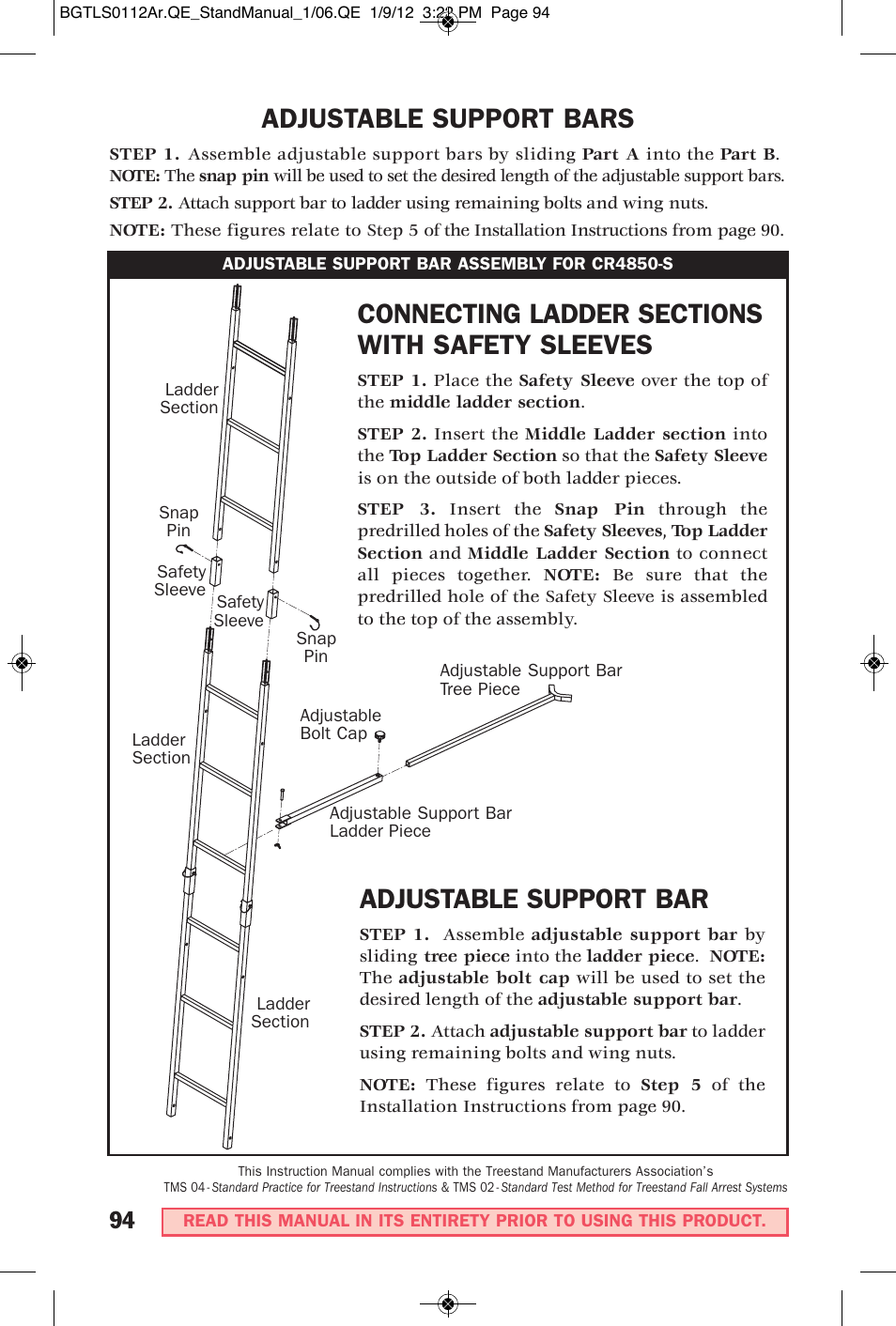 Adjustable support bar, Adjustable support bars | Big Game Treestands CR4250-S User Manual | Page 27 / 30