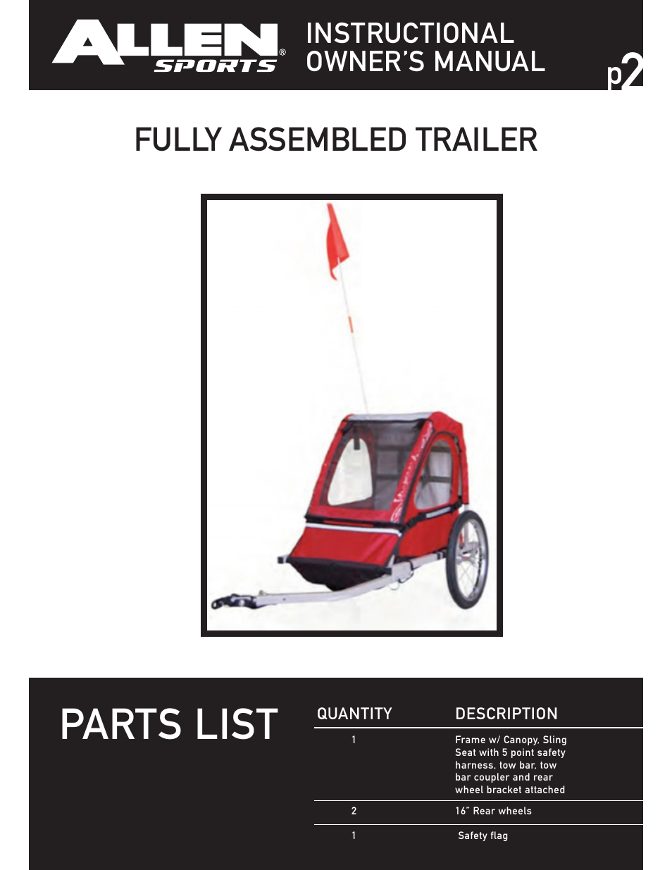 Parts list, Fully assembled trailer, Instructional owner’s manual | Allen Sports AST1 User Manual | Page 2 / 7