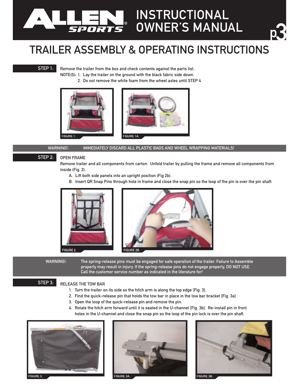 Instructional owner’s manual, Trailer assembly & operating instructions | Allen Sports AST1 User Manual | Page 3 / 7