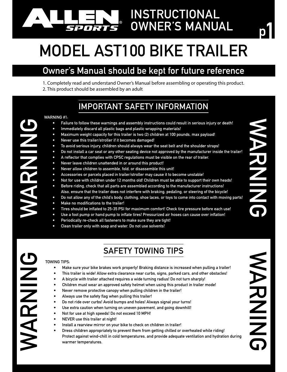 Allen Sports AST100 User Manual | 8 pages