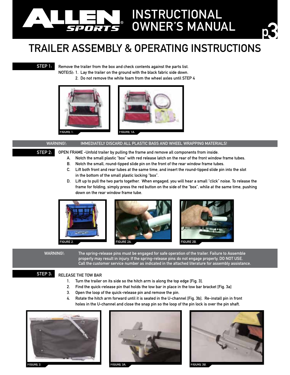 Instructional owner’s manual, Trailer assembly & operating instructions | Allen Sports AST100 User Manual | Page 3 / 8