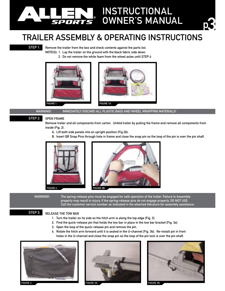 Instructional owner’s manual, Trailer assembly & operating instructions | Allen Sports AST2 User Manual | Page 3 / 7