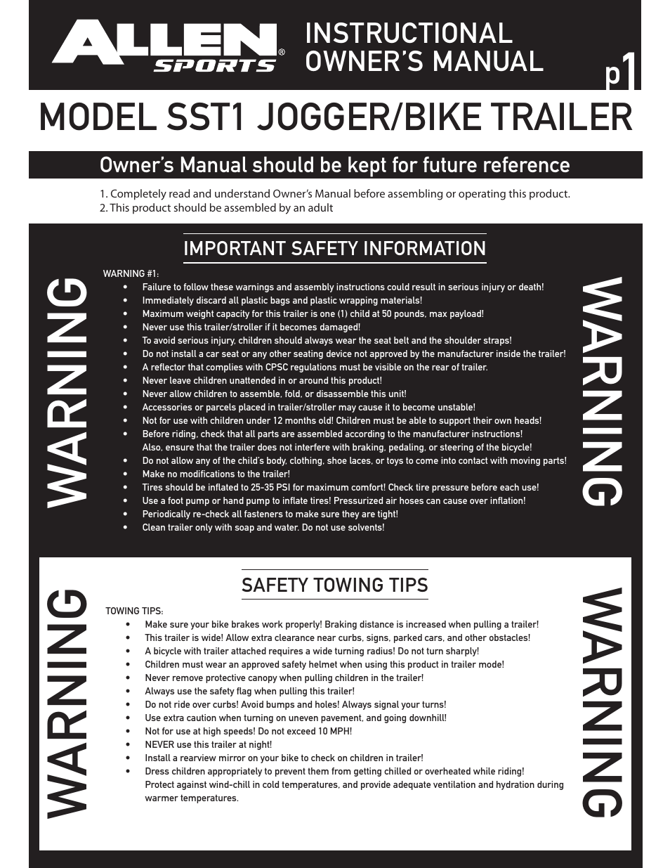 Allen Sports SST1 User Manual | 10 pages