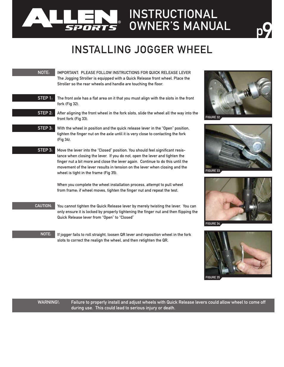 Instructional owner’s manual, Installing jogger wheel | Allen Sports SST1 User Manual | Page 9 / 10