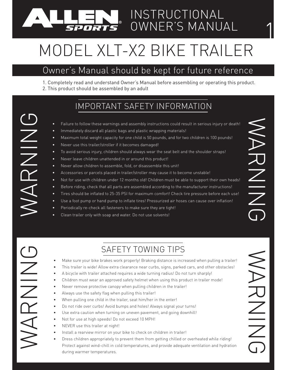 Allen Sports XLT-X2 User Manual | 13 pages