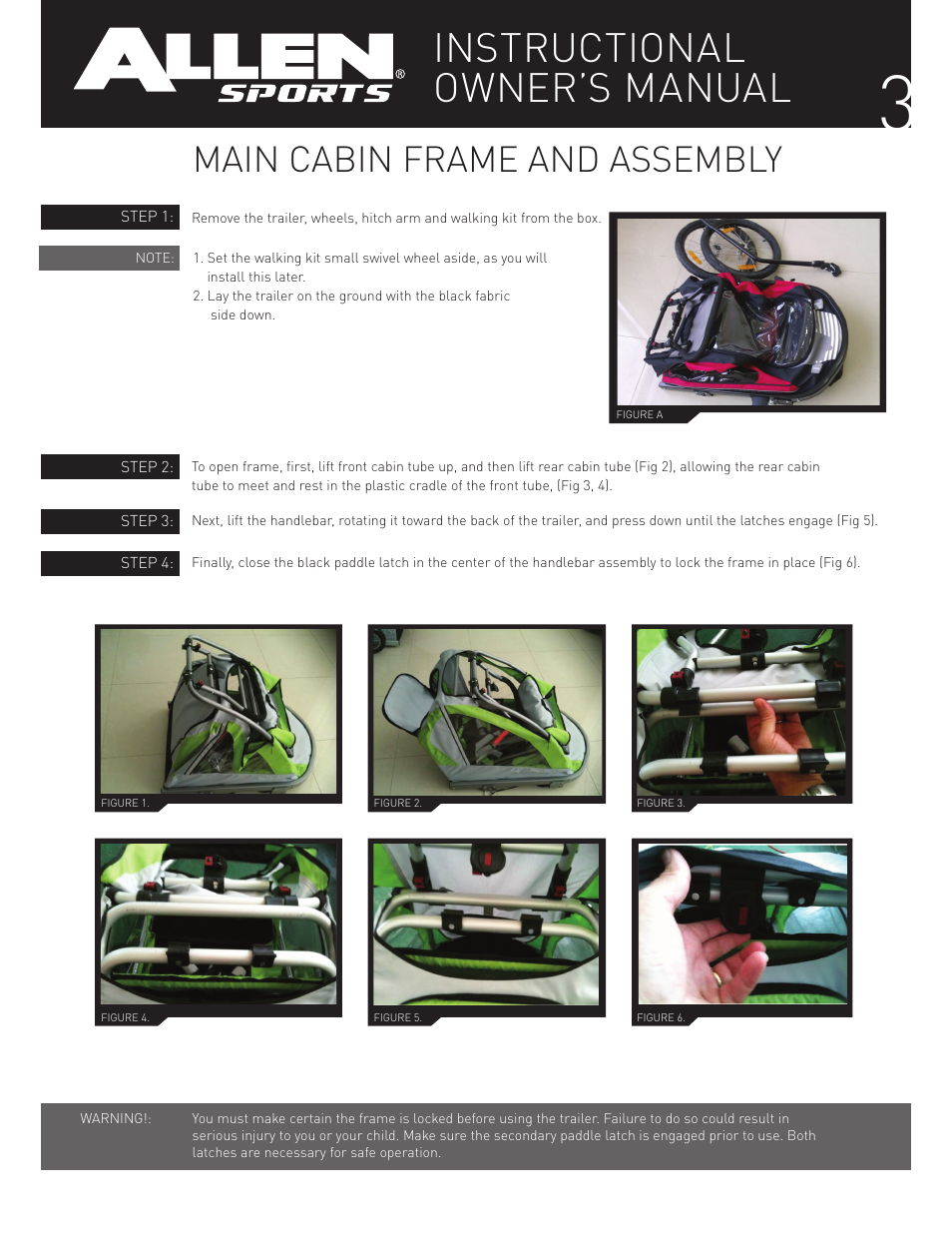 Instructional owner’s manual, Main cabin frame and assembly | Allen Sports XLT-X2 User Manual | Page 3 / 13