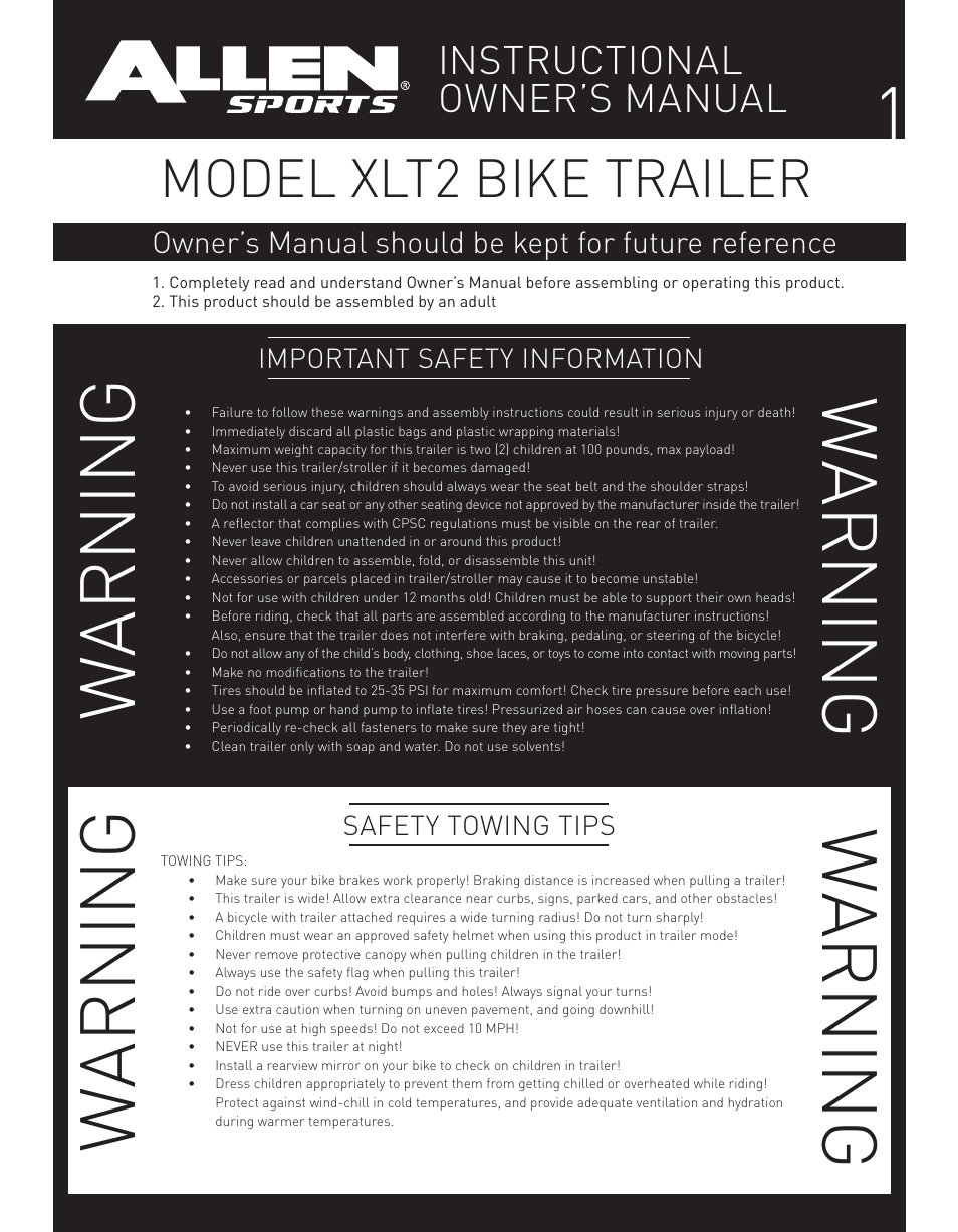 Allen Sports XLT2 User Manual | 14 pages