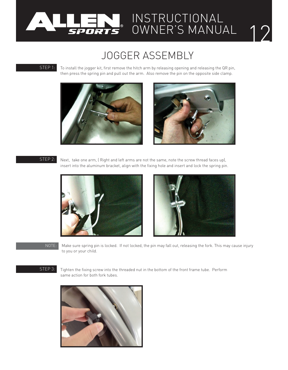 Instructional owner’s manual, Jogger assembly | Allen Sports XLT2 User Manual | Page 12 / 14