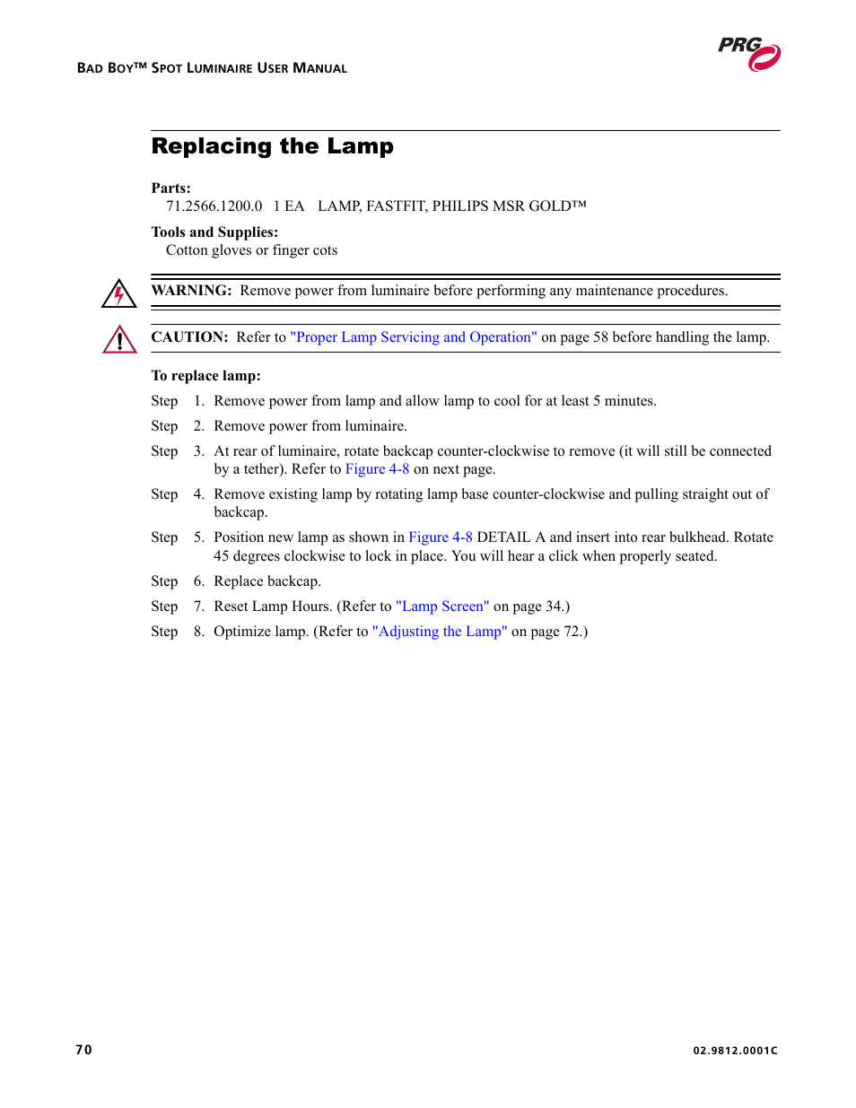 Replacing the lamp | Bad Boy Mowers BAD BOY 02.9812.0001C User Manual | Page 80 / 102