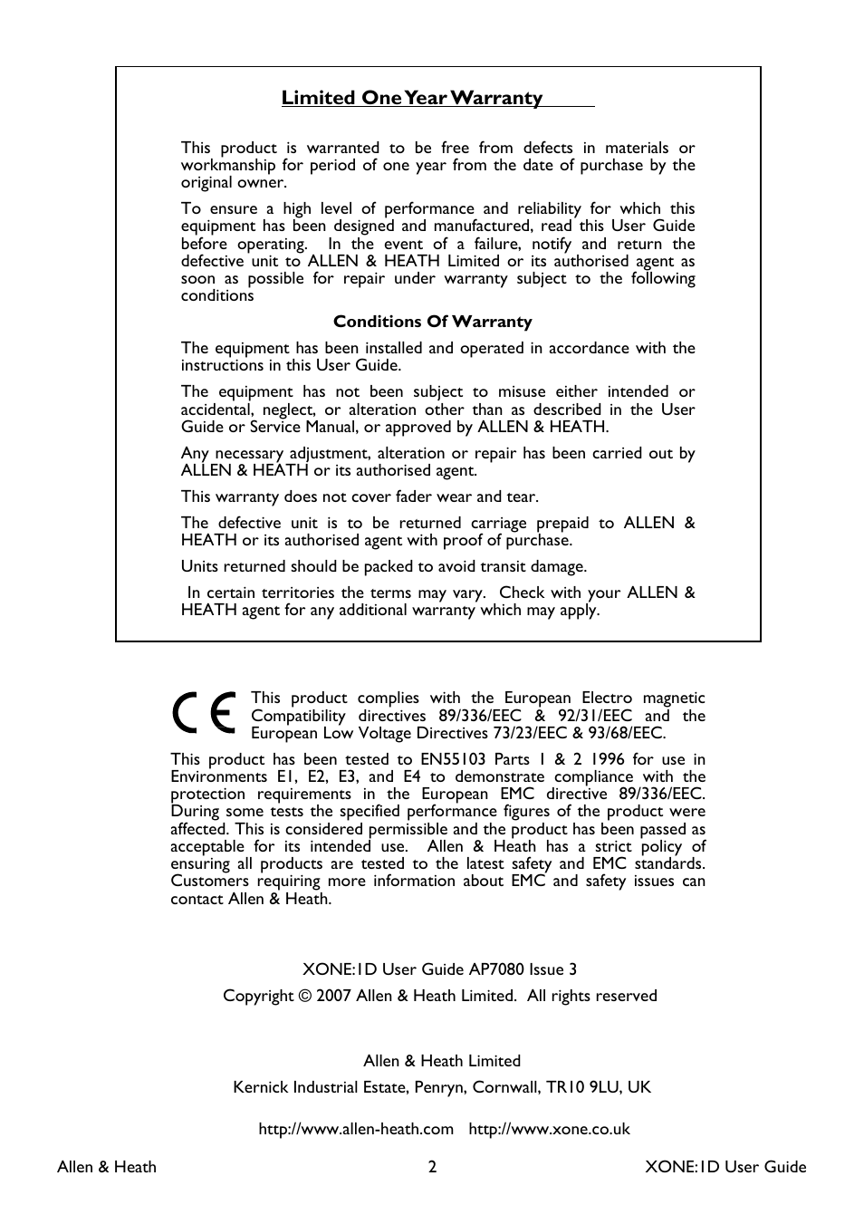 Allen&Heath XONE:1D User Guide User Manual | Page 2 / 14