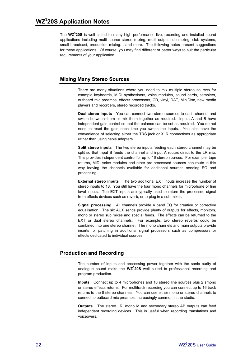Mixing many stereo sources, Production and recording | Allen&Heath MIXWIZARD3 20S User Manual | Page 22 / 32